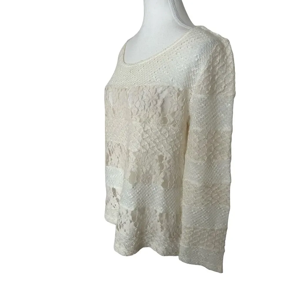 Anthropologie Brand Meadow Rue Mixed‑Media Lace & Embroidered Blouse – Size L
